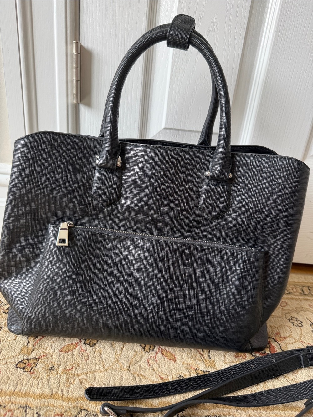Zara Black Structured Tote, Office bag with Removable Strap